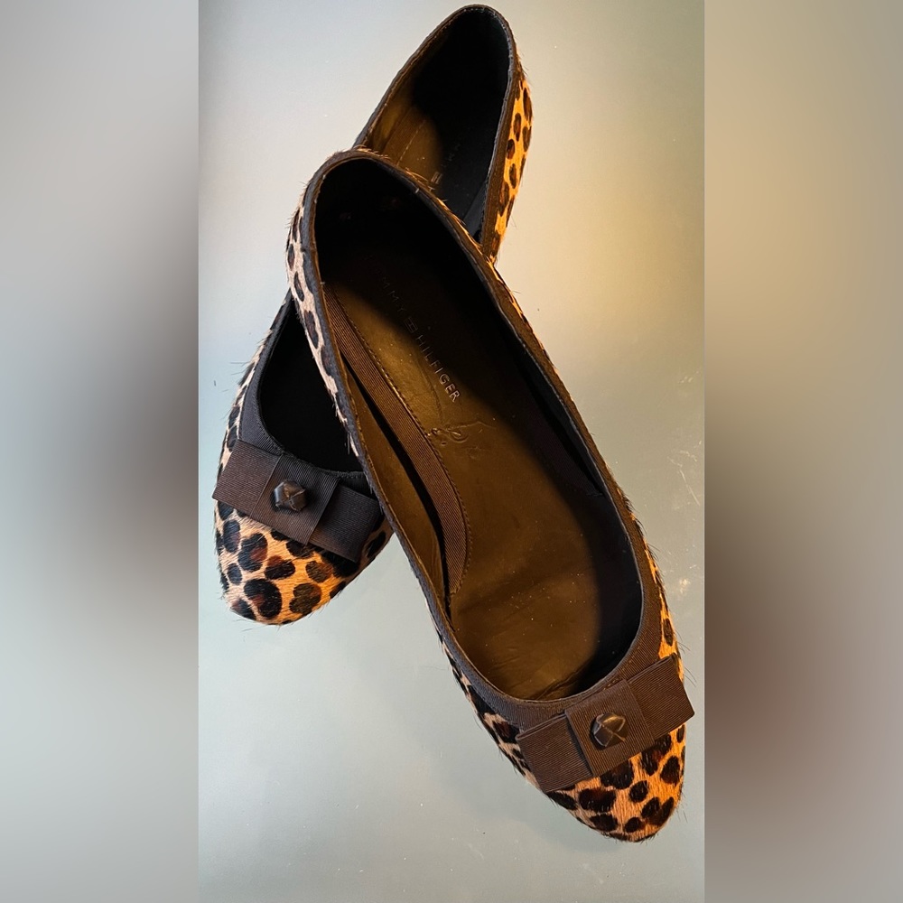 Tommy Hilfiger Women’s Ballet Flats Leopard Print Calf Fur Leather Slip On 8.5 M